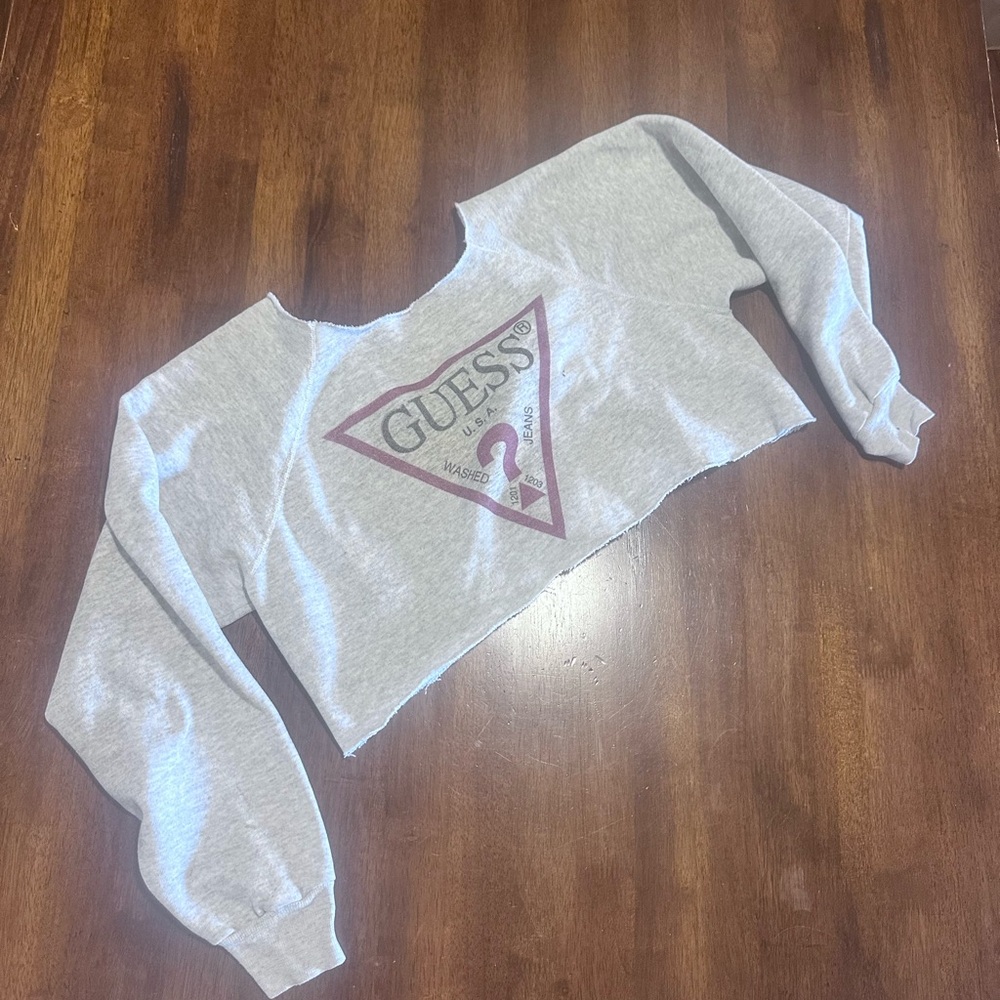 Guess Heather Gray Sweatshirt Crop Top